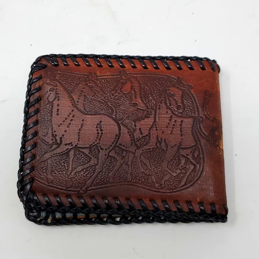 Bifold Wallet Wild Horses Hand Tooled Embossed